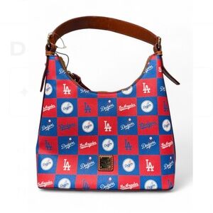 Dooney & Bourke MLB LA Dodgers Hobo Bag in Blue and Red Checkered Coated Cotton.